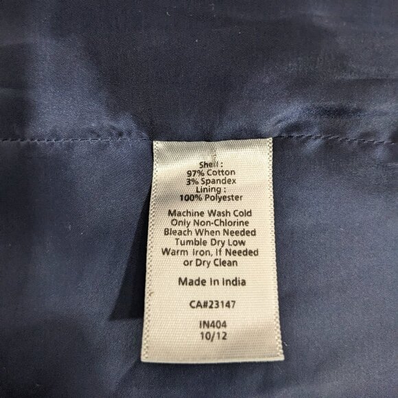 Talbots Floral Print Trench Coat Navy Blue White Lined Button Size 12 - Picture 11 of 11